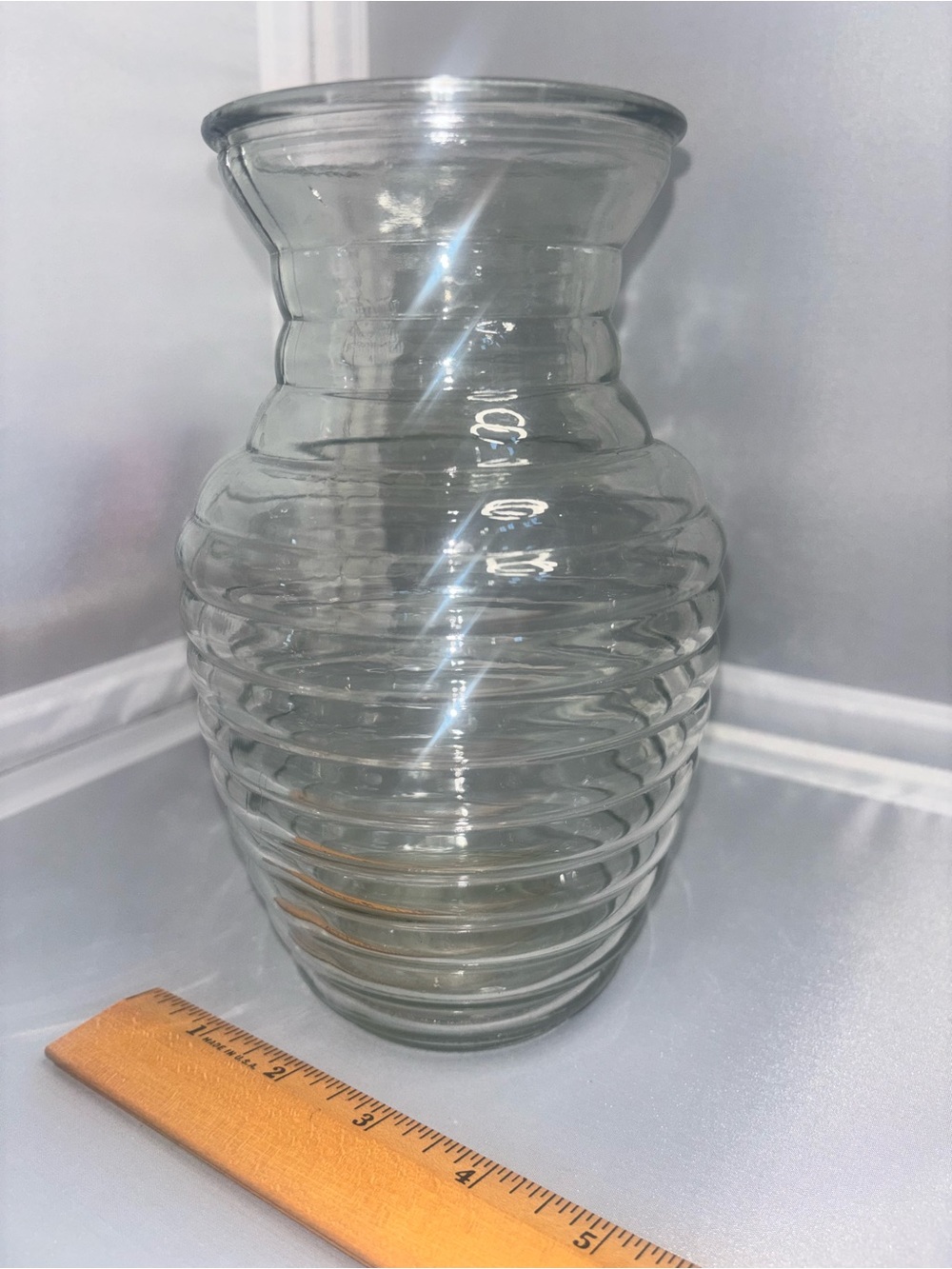 Vintage Anchor Hocking Clear Glass Beehive Ribbed Flower Vase 7.75 Inch Tall